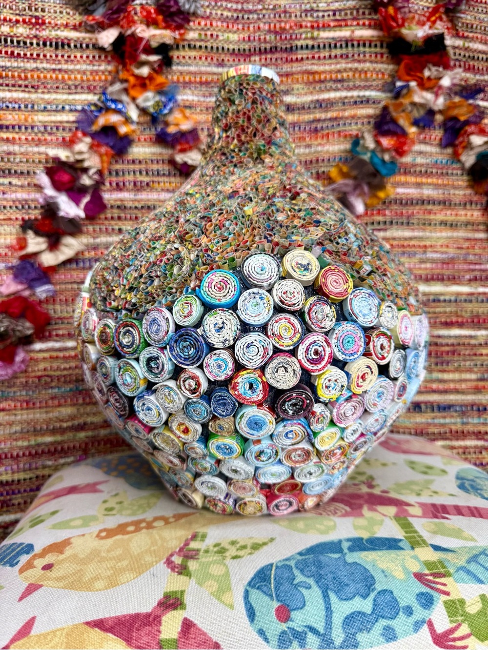 Multicolor Rolled Paper Art Deco Vase Handcrafted Home Accent
